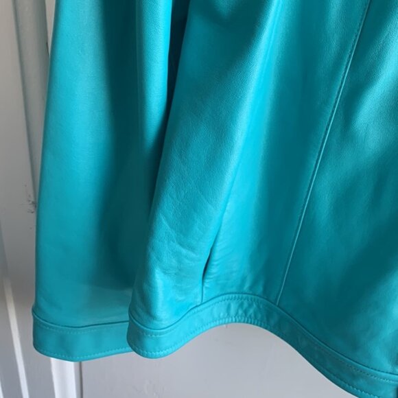 St John Sport by Marie Gray Leather Jacket Aqua - Picture 4 of 9